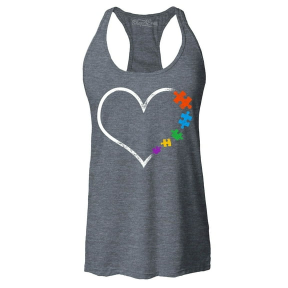 Shop4Ever Women's Autism Love Heart Puzzle Pieces Racerback Tank Top X-Large Charcoal
