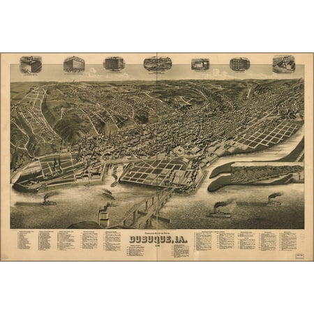 24"x36" Gallery Poster, Perspective map of Dubuque, Iowa 1889