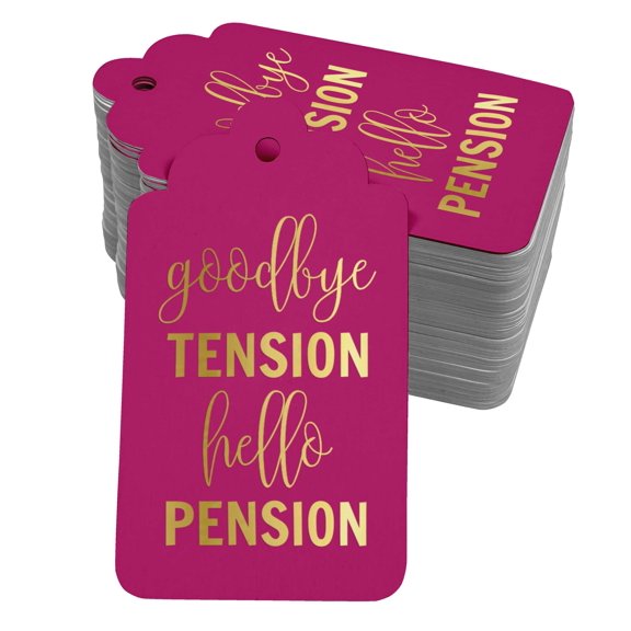 Inkdotpot Pack Of 50 Real Gold Foil Paper Tags Good Bye Tension Hello Pension Retirement Favor Hang Tags