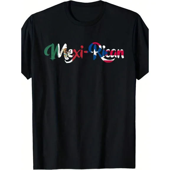 MexiRican Mexico & Puerto Rico Flag T-Shirt For Men & Women - 220gsm Heavyweight Pure Cotton Retro Mexican-Puerto Rican Heritage Design, Casual Round Neck Tee With National Flags Cultural Apparel