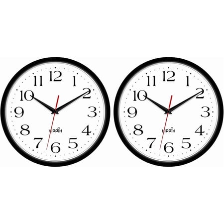 2 Pack Silent Wall Clock, 10 Inch Non Ticking Quiet Digital Sweep Decorative Battery Operated Wall Clocks for Living Room Bedroom Kitchen School Office Decor, Black