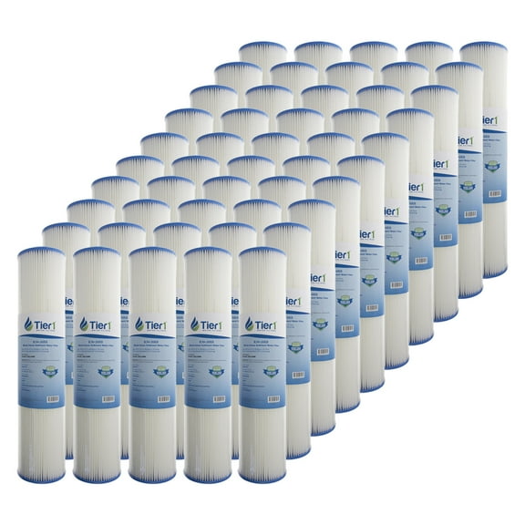 Tier1 30 Micron 20 Inch x 4.5 Inch | 50-Pack Pleated Polyester Whole House Sediment Water Filter Replacement Cartridge | Compatible with Pentek R30-20BB, 155430-43, SPC-45-2030, Home Water Filter
