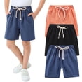 thumbnail image 2 of YunPes 3 Pack Toddler Boy Athletic Shorts Boys Soccer Shorts Basketball Short Pants Size 2‐12T Cotton Linen Beach Pants Pockets, 2 of 4