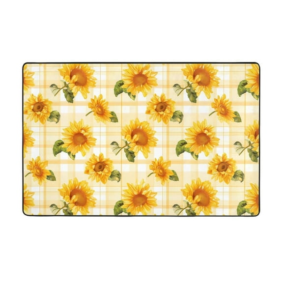 Area Rugs For Living Room Decor - Light Yellow Plaid Sunflower Anti Slip Throw Washable Rugs 3x5 For Bedroom, Soft Indoor Carpet For Bedroom Living Room 60x39In