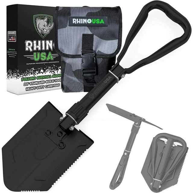 Pala de supervivencia plegable RHINO USA con púa, herramienta de atrincheramiento de estilo militar de acero al carbono resistente para todoterreno, camping, jardinería, playa, excavación de tierra, a