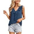thumbnail image 4 of Iyufng Women's V Neck Front Ruffle Sleeveless Tank Top Loose Solid Office Elegant Casual Blouse, 4 of 7
