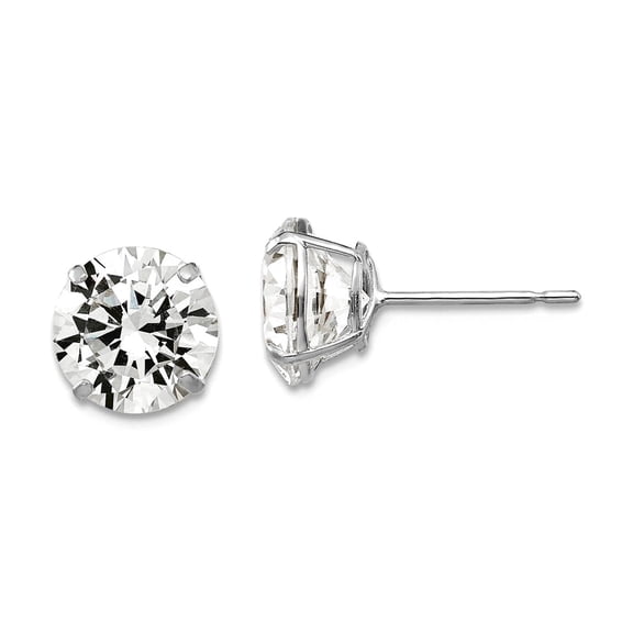 14k White Gold 8mm Round Cubic Zirconia Post Earrings 9x9mm Wide Stud Earring for Women - 1.8 Grams