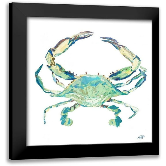 DeRice, Julie 12x12 Black Modern Framed Museum Art Print Titled - Sea Life in Blues II (crab)
