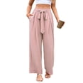 thumbnail image 3 of TANBOM Women's High Waist Wide-Leg Long Loose Casual Flowy Pants with Pockets Pink L, 3 of 4