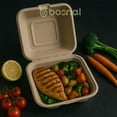 thumbnail image 4 of BOSNAL 6 inch Compostable Clamshell Boxes - Bulk Box of 500 Pcs (20 Sets of 25), 100% Bagasse, Eco-Friendly Disposable Takeout Containers for Hot & Cold Foods, Microwave Safe, 4 of 6