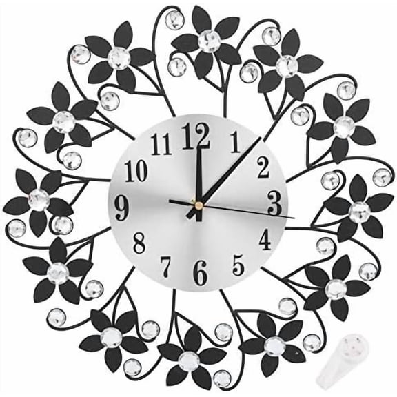 14.5Inch Decorative Wall Clock, Metal Wall Clock for Living Room Decor, Non-Ticking Quiet Modern Crystal Wall Clocks for Home Office Kitchen Bedroom Indoor Decor
