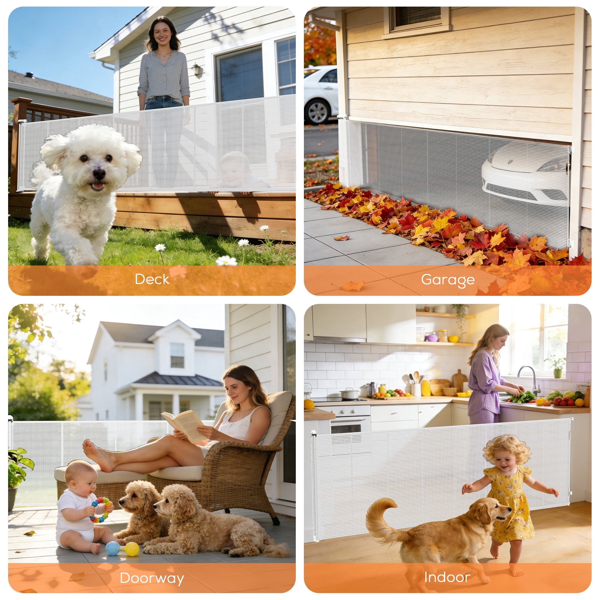 TULILLO 2 Pack Retractable Baby Gate 200" Extra Wide, 42in Tall, Double Lock, Retractable Dog Gate for Doorways Stairs Hallways Indoor and Outdoor, White