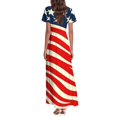 thumbnail image 4 of Women's Summer V-Neck Short Sleeve Maxi Dress, Independence Day American Flag Print Dress,4th of July Dress for Women Patriotic Dress ,Red S, 4 of 5
