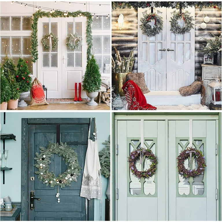 Wreath Hanger 15 24 Inch Adjustable Metal Wreath Hanger Front Door 20 LB Heavy Duty Over Door Wreath Hook with 4 Clear Suction Wreath Holders for