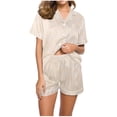thumbnail image 2 of IROINNID Womens Two Piece Pajama Set Silk Sleepwear Short Sleeve Tops+ Shorts summer Homewear Clothes, 2 of 5