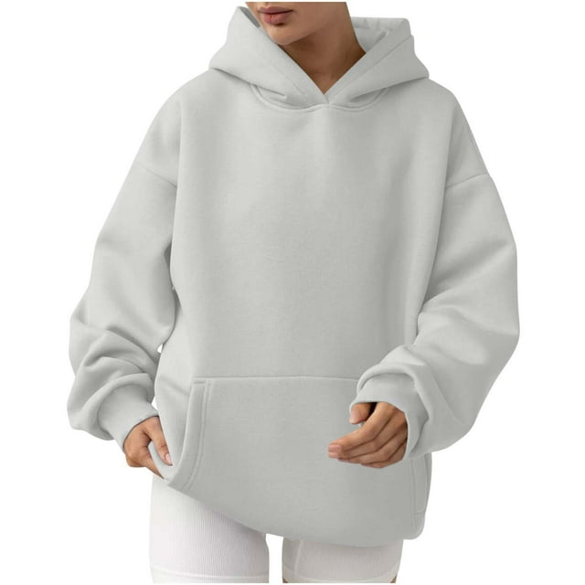 MeetoTime Women's Oversized Sweatshirt Fall Lightweight Long Sleeve Hoodie Fleece Pocket Pullover Tops