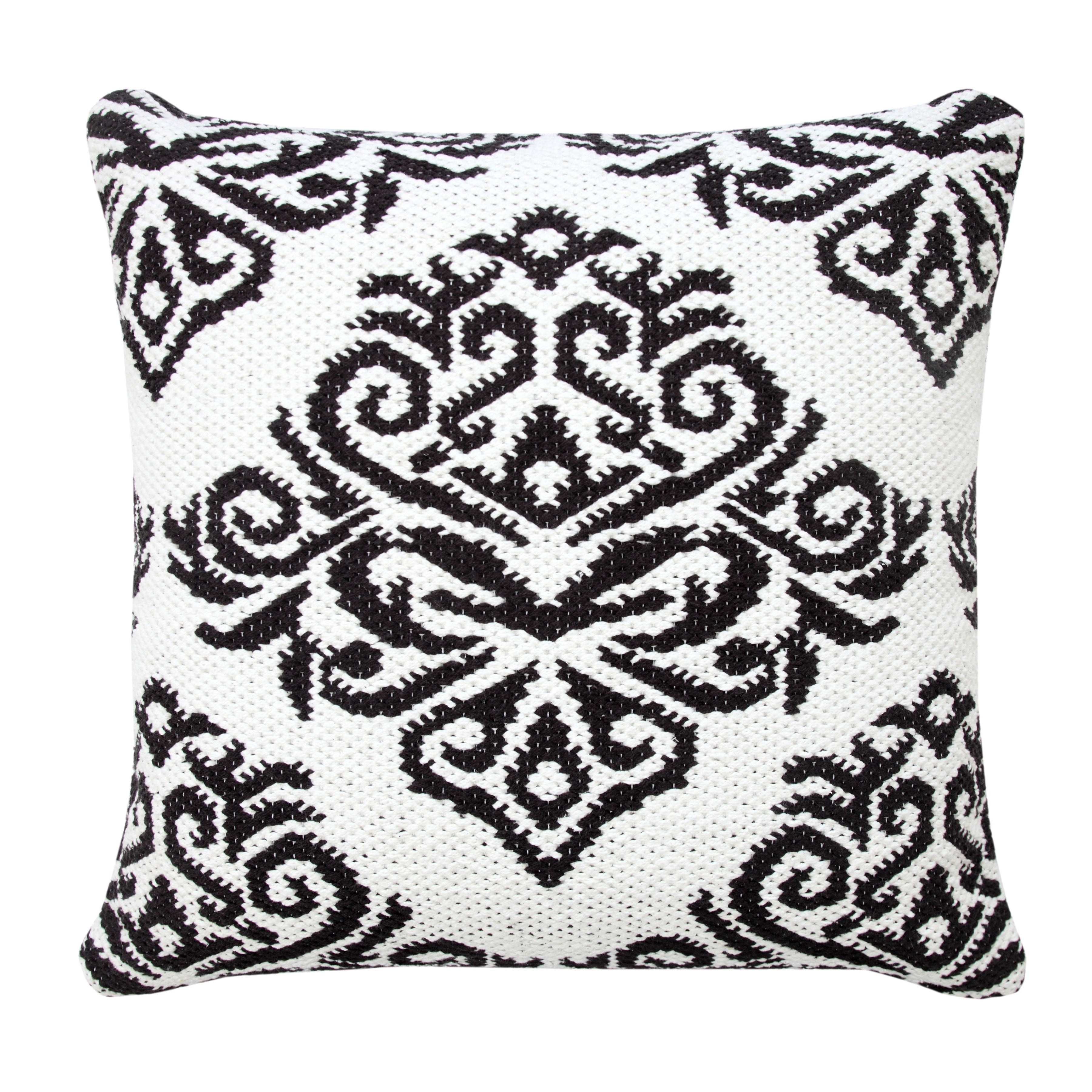 Harlow Hill Glenn 20" x 20" Damask Cotton Blend Adult Decorative Feather Filled Pillow, White/Black