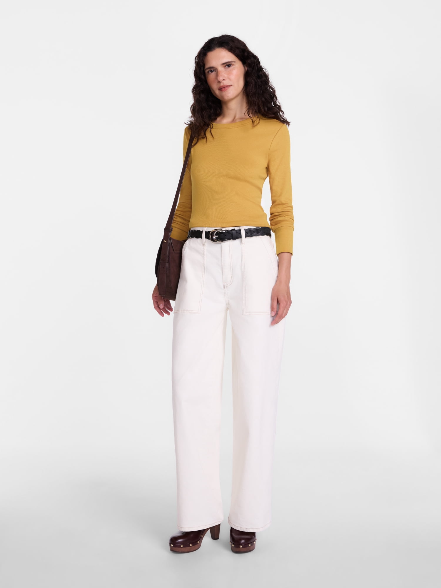 Scenario Women's and Women's Plus Rib Tee with Long Sleeves, Sizes XS-4X
