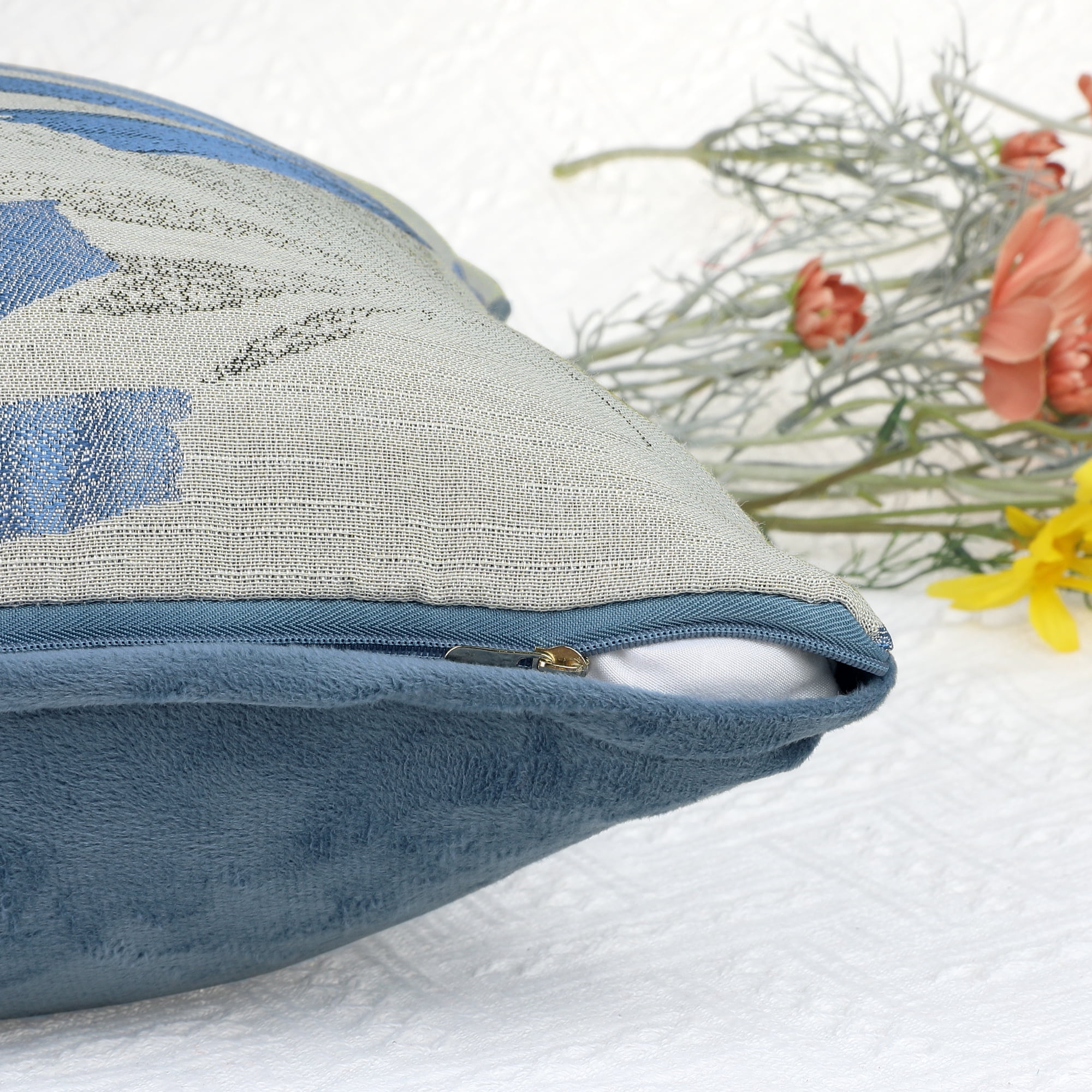 Unique Bargains 4 Pcs Leaf Pattern Cushion Cases Decorative Throw Pillow Covers Blue 18" x 18"