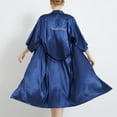 thumbnail image 2 of Defitshape Women's Satin Robe Short Sleeve Bathrobe Knee Length Lightweight Wedding Soft V Neck Bride Silky Sleepwear Navy Medium, 2 of 4