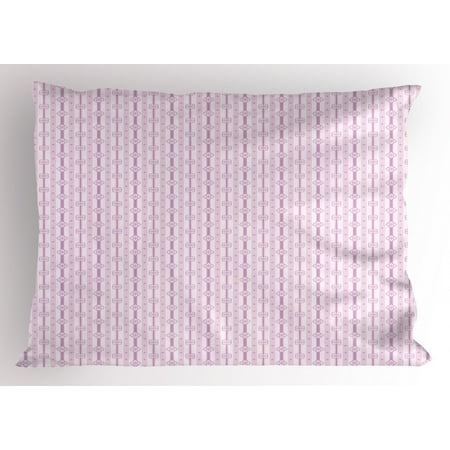 Standard Lilac Abstract Pillow Sham Pale Toned Image with Flower Pattern and Abstract Geometric Design Lines Stripes, Decorative Standard Size Printed Pillowcase, 26 X 20 Inches, Lilac White, by Ambesonne ()