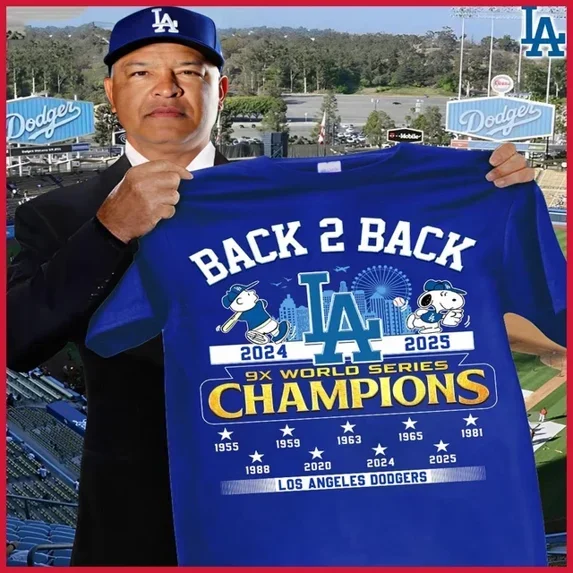 Dodgers Back to Back 9x World Series Champions One Side T Shirt,Royal Color,Size XL