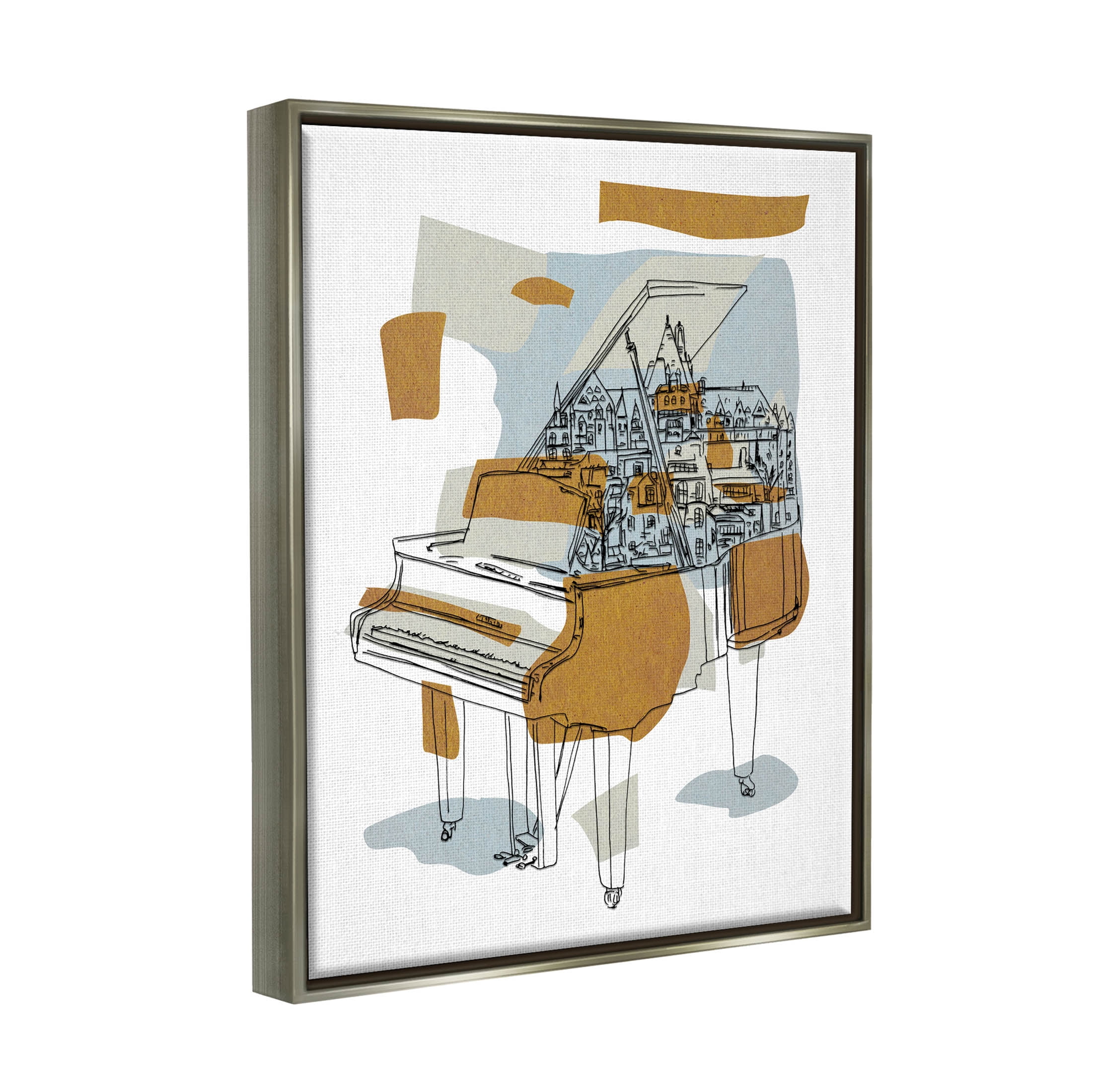 Stupell Industries Urban Town Grand Piano Graphic Art Luster Gray Floating Framed Canvas Print Wall Art, Design by Melissa Wang