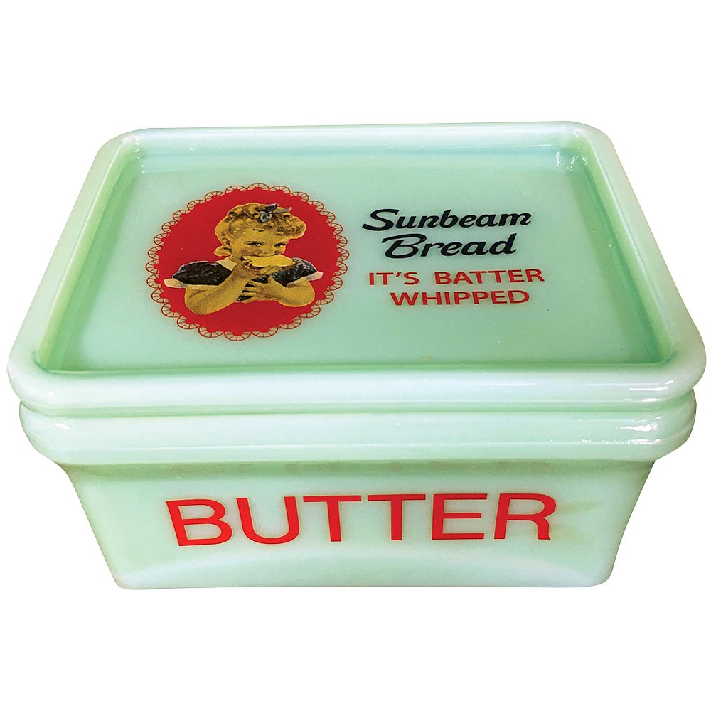 Sunbeam Bread Girl Jadeite 5 Inch Collectible Refrigerator Butter Box w/ Lid