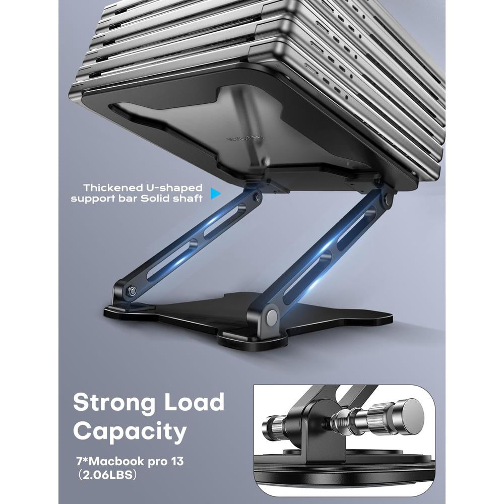 Adjustable ergonomic laptop stand with 360 ° rotating base and folding design - sturdy metal structure, 360 ° angle adjustment