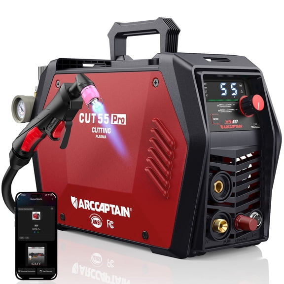 ARCCAPTAIN 55A Plasma Cutter, Non-Touch Pilot ARC High-Frequency Plasma Cutting Machine,IGBT Inverter, 1/2" Clean Cut, Large LED Display, APP Control