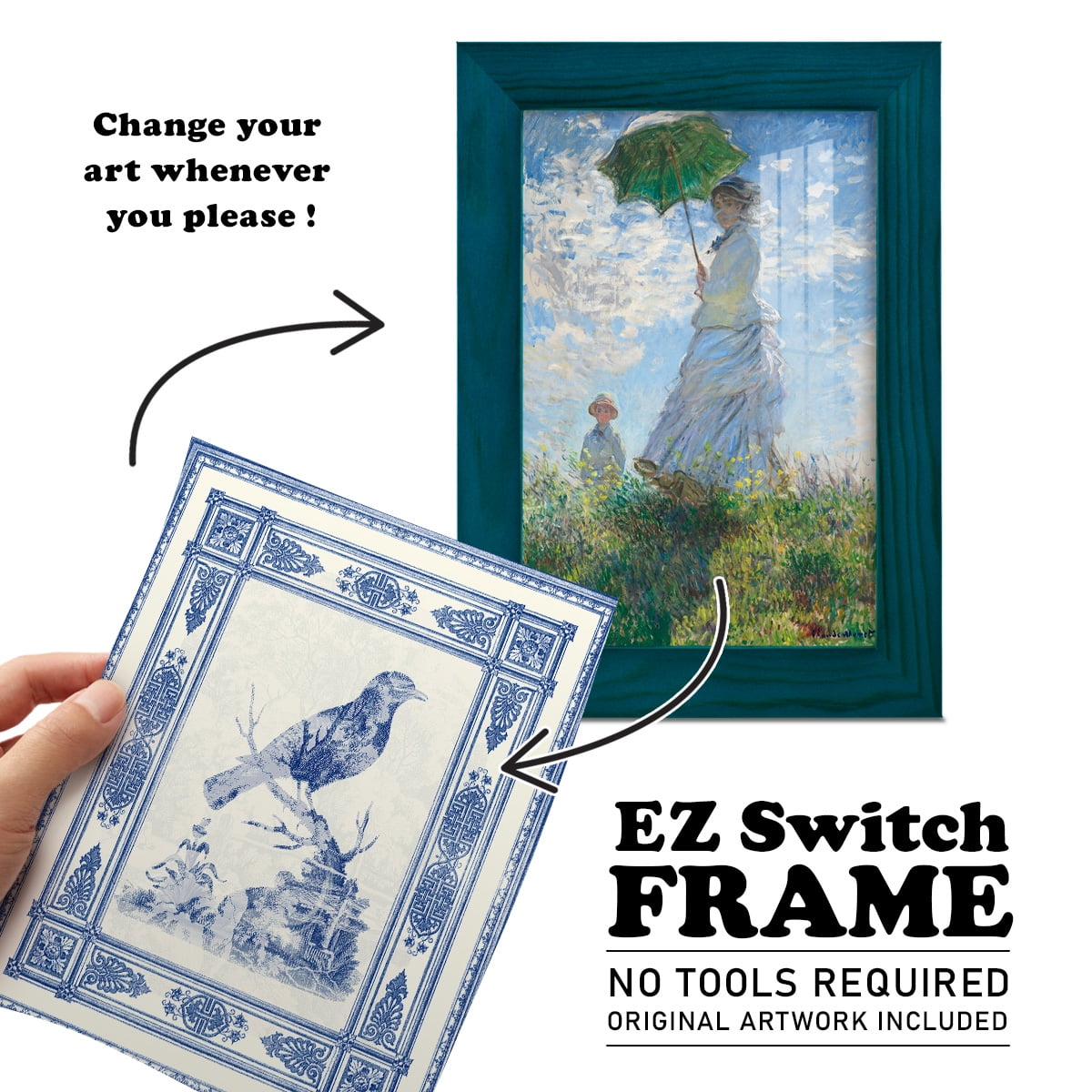 Toile de Jouy I -Framed Print w/glass-Ocean Blue