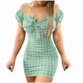 thumbnail image 2 of Dresses for Women Plus Size Short Sleeve Buttocks Shoulder Plaid Sexy Casual Dress, 2 of 6