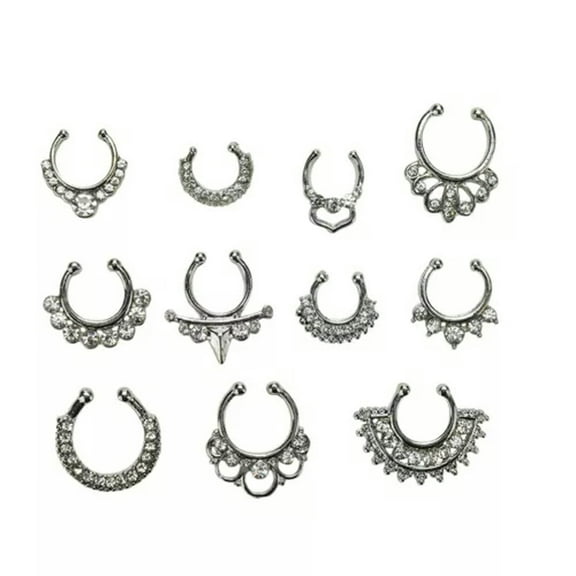 K-KED 1 Set Clip-On Septum Nose Ring Hanger Fake Cheater Non-Piercing 11 Style-qy_-Silver