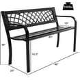 thumbnail image 3 of Outdoor Bench, Garden Bench with Iron Steel Frame, PVC Backrest, Mesh Pattern, Ergonomic Armrests, 500 lbs Metal Outside Bench for Patio Park Porch Lawn Yard Balcony Path Entryway Deck, 3 of 7
