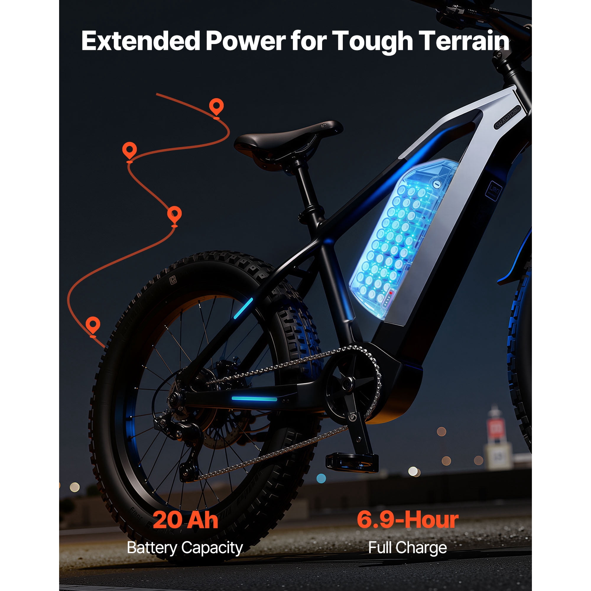 KFFKFF 52V 20Ah Electric Bike Lithium Battery Pack with BMS, 3A Charger, Lock, and Indicator for 1500W E-Bike Motors, Detachable Replacement Kit with Discharge Socket