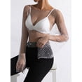 thumbnail image 5 of Tops de mujer Top de manga larga con cuello redondo y diamantes de malla para mujer, 5 of 5