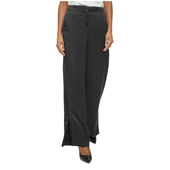 Karl Lagerfeld Womens Hammered Satin Relaxed Culottes Dress Pants, Black, X-Large