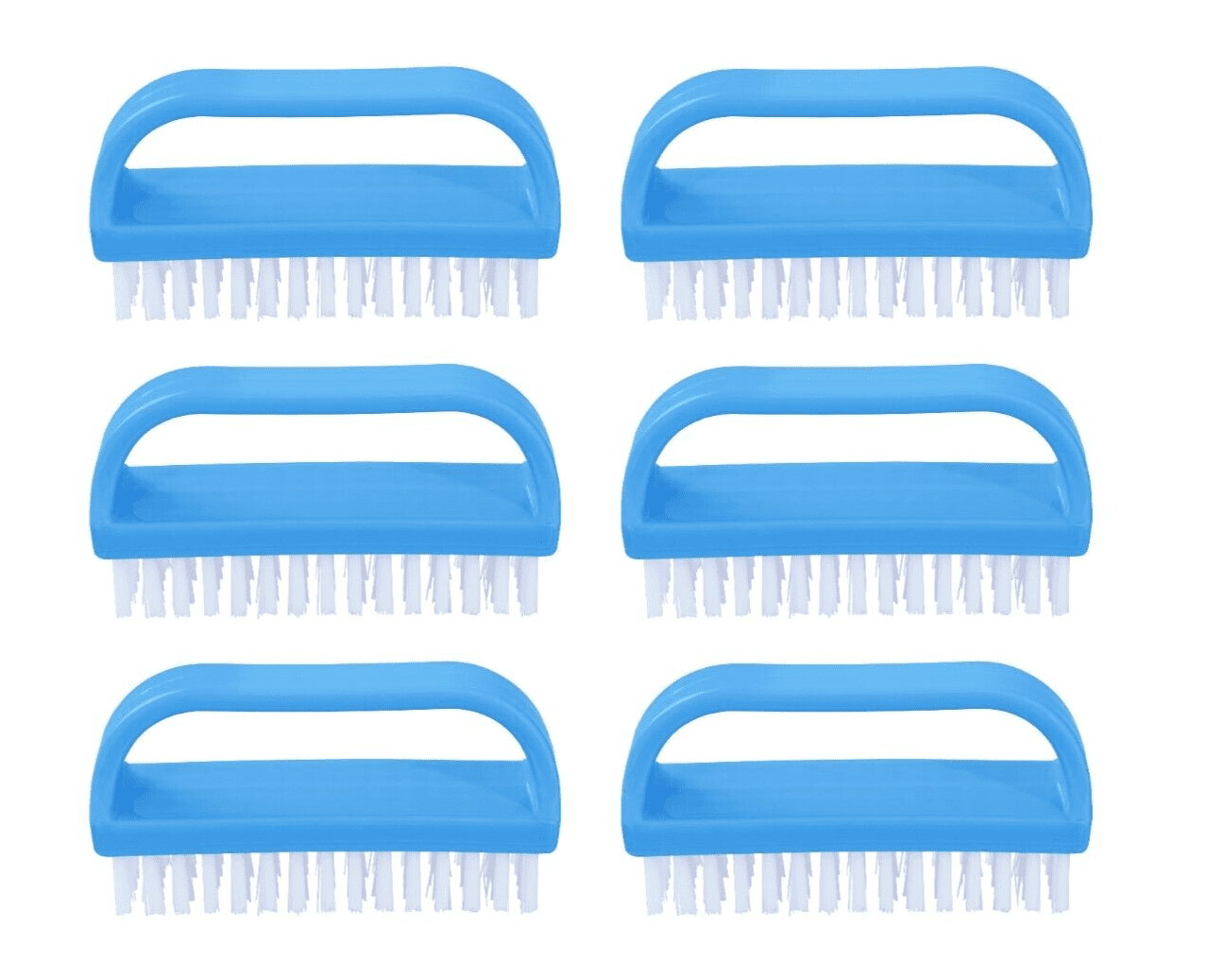 Superio Stiff Blue Nail Brush Cleaner with Handle 6 Pack, Durable Scrub