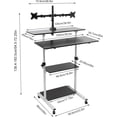 thumbnail image 3 of Mobile Standing Desk with Dual Monitor Stand, 54.5-72.25" Height Adjustable Laptop Desk Computer Workstation on Wheels, Standing & Sitting 2 Modes, Stand Up Desk for Home Office, 3 of 7