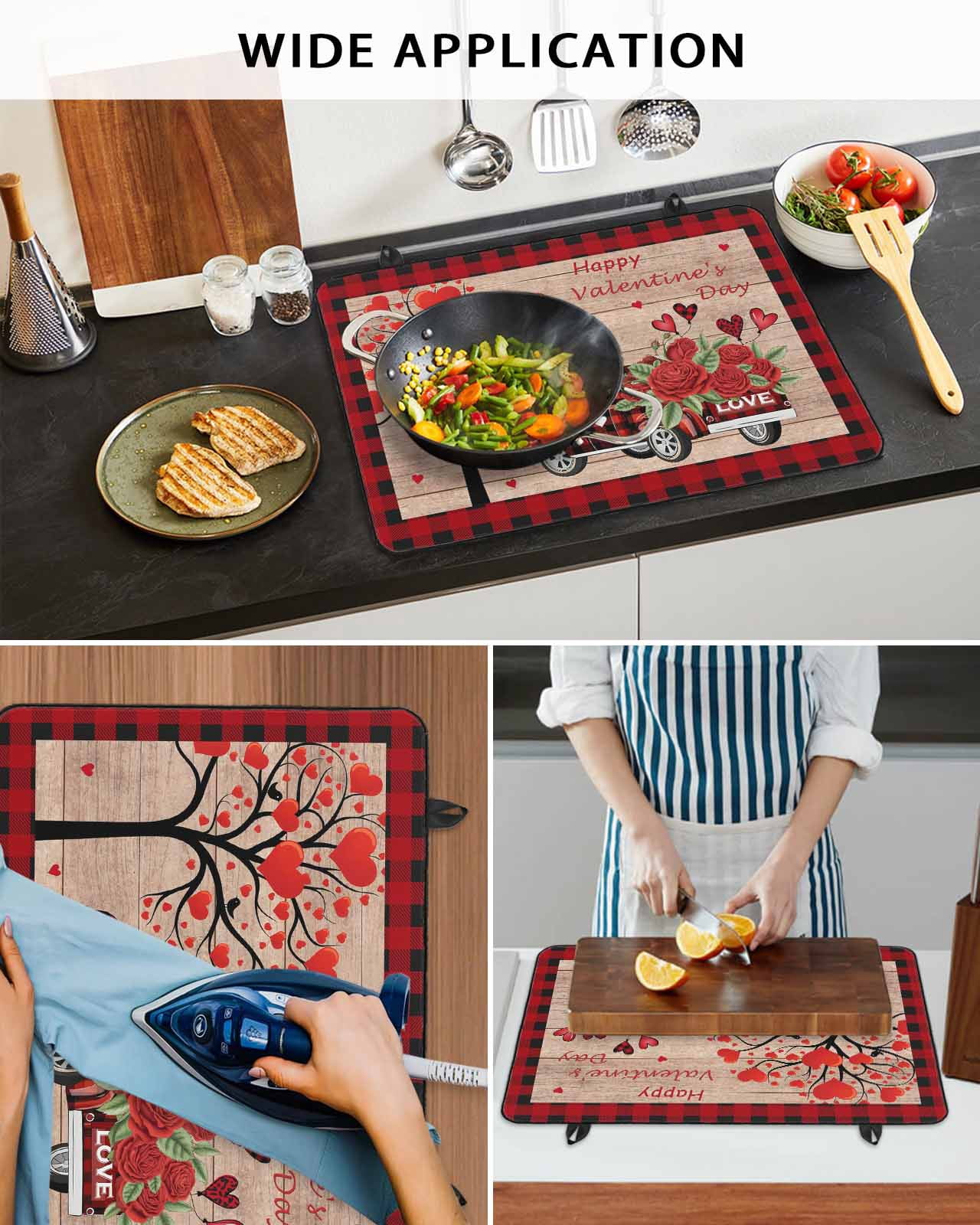 Large Induction Cooktop Protector Mat Roses Valentine's Day Stove Top Covers for Electric Stove, Love Heart Truck Wooden Vintage Decorative Stove Burner Cover Mats, Glass Top Stove Cover