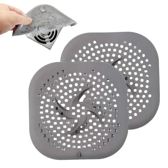 Square Drain Strainer - 5.9 Inch Silicone Hair Catcher for Shower and Bathroom Sink, 2 pack