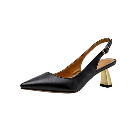 

Woobling Women Heeled Sandals Ankle Strap Slingback Shoes Summer Dress Sandal Womens High Heels Casual Pumps Pointed Toe Stylish Black 5.5