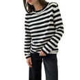 thumbnail image 2 of Womens Striped Soft Knit Pullover Sweater Loose Fit Shirts Black S, 2 of 9