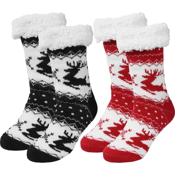 Slipper Socks for Women with Gripper - Winter Non Slip Thick Fuzzy Socks - Warm Cozy Christmas Gift 1/2Pairs