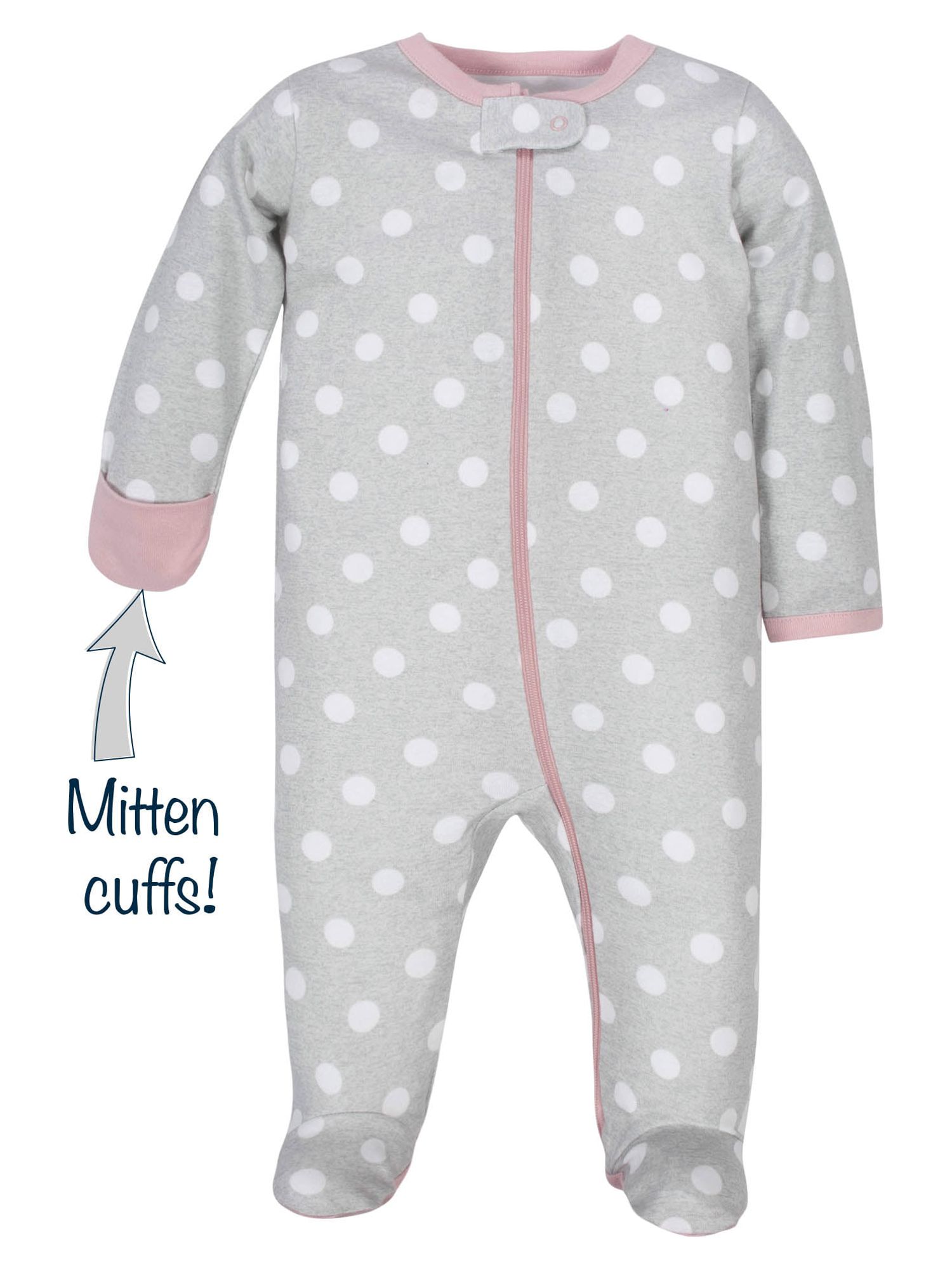 Wonder Nation Baby Girls’ Zip Front Sleep ‘N Play Pajamas, 2-Pack, Sizes Newborn-9 Months - image 2 of 8