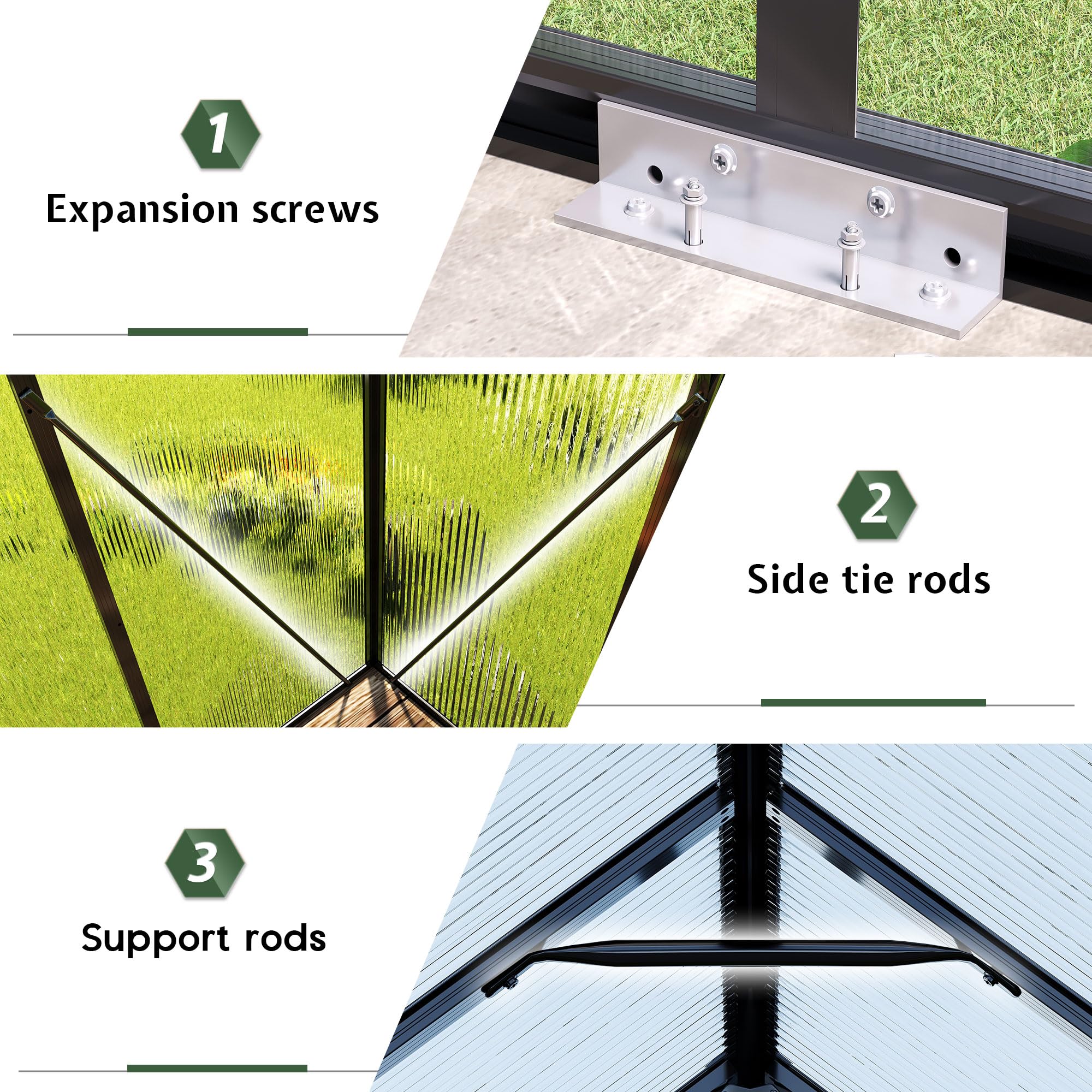 Jocisland 6x12 ft Polycarbonate Greenhouses for Outdoors, 2 Top-Opening Windows, Aluminum Walk-in Heavy Duty for Outdoor Use, Backyard Garden, Black