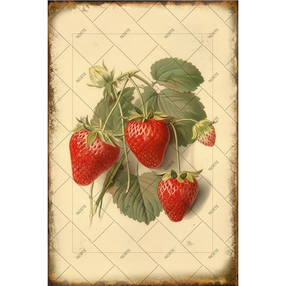 Noete Strawberry Metal Tin Signs 8x12 Inch, Vintage Botanical Wall Art Decor for Home, Living Room, Bedroom, Kitchen, Cafe, Bar & Office Rustic Fruit Poster