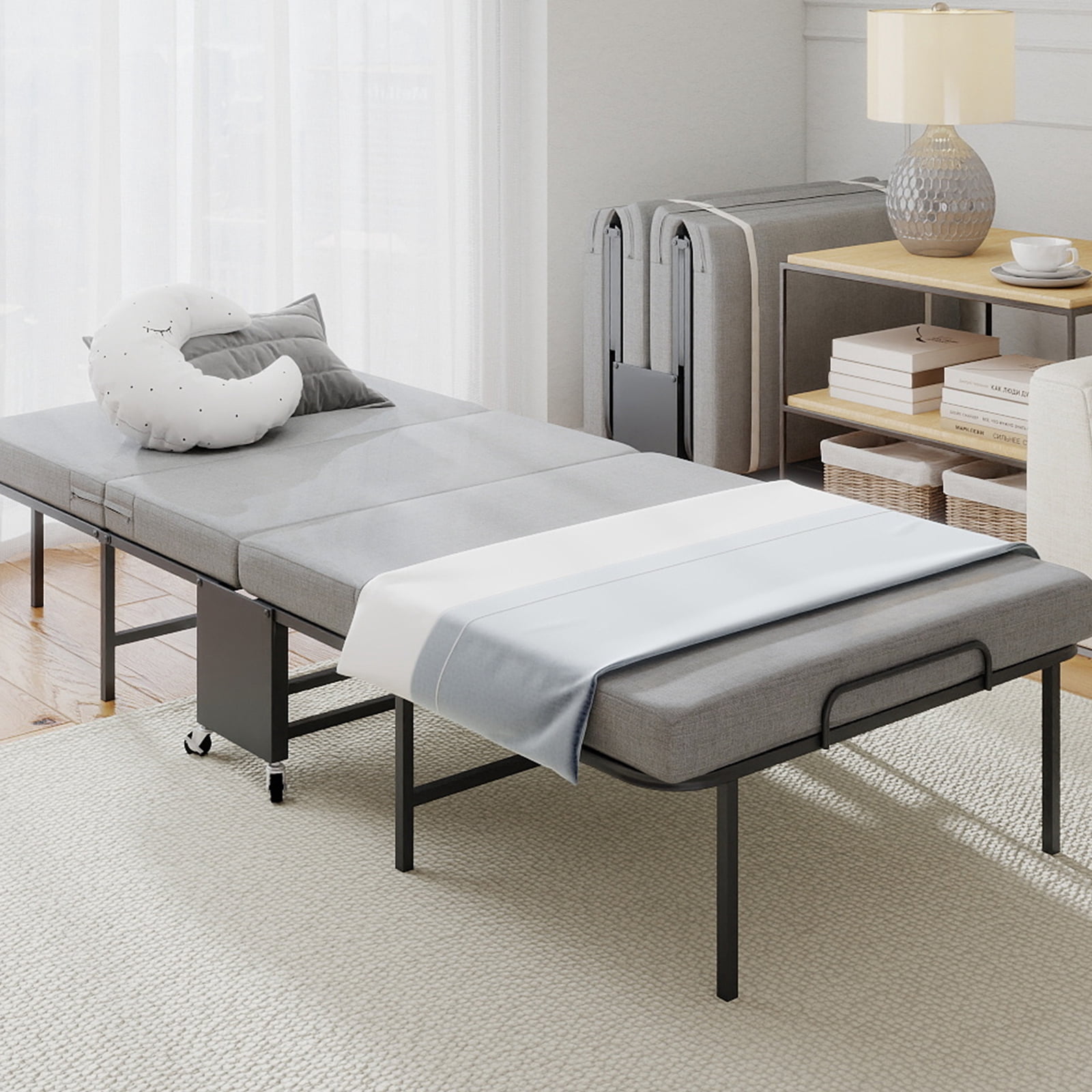 DRNANLIT Folding Bed with 6cm Thick Mattress, 75" x 38" Folded Bed, Twin Bed for Adults, Portable Roll Away Guest Beds