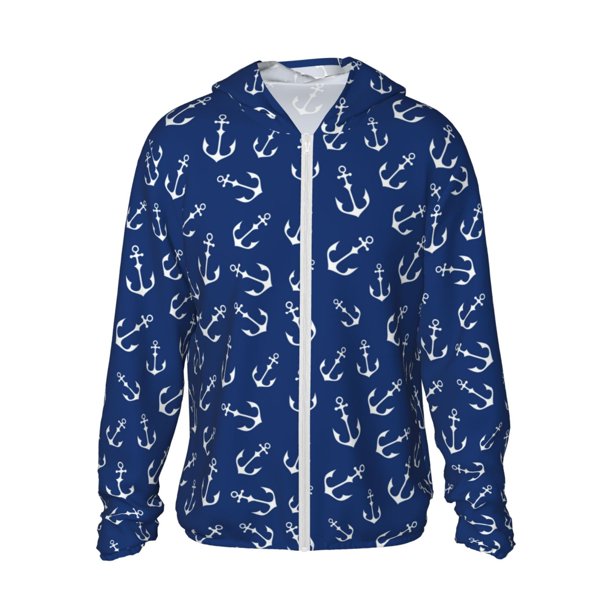 Balery Nautical Anchors Sudadera ligera de manga larga con capucha y protección solar UPF 50+ para hombre y mujer, ideal para pesca y running-XX-Large
