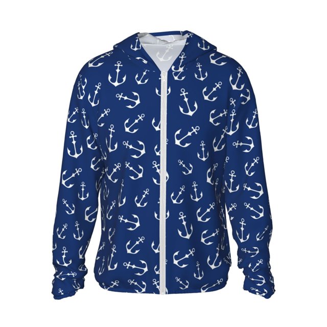 Fotbe Nautical Anchors Chaqueta con Protección Solar UPF 50+ para Hombre y Mujer, Camisa con Capucha y Bolsillos-XX-Large